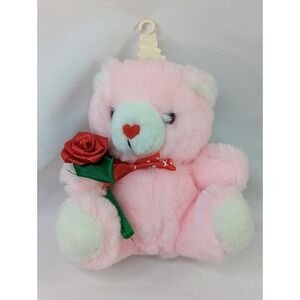Fairview Pink Bear Plush 7 Inch Red Rose Stuffed Animal Toy
